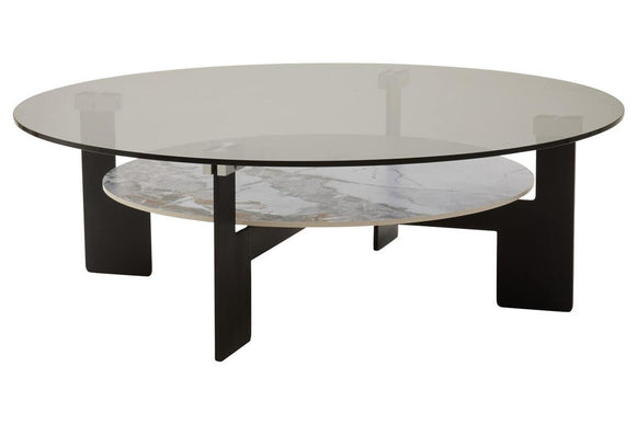 Imperia Round Grey Glass And Ceramic Large Coffee Table