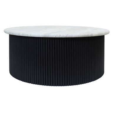 Walton Travertine Top Coffee Table with Black Acacia Wood Base
