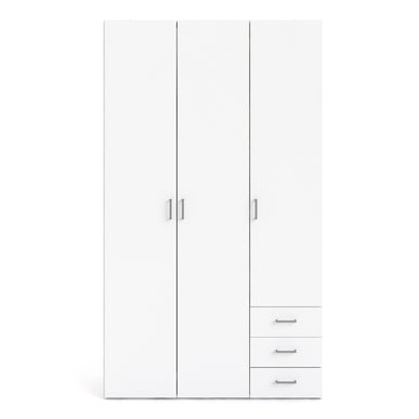 Space Wardrobe - 3 Doors 3 Drawers in White 2000
