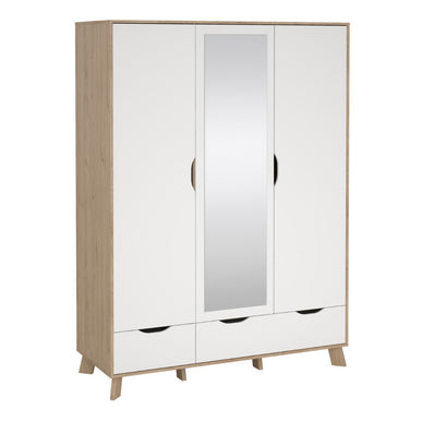 Ikast Wardrobe 3 Doors 2 Drawers with Mirror in Jackson Hickory and White