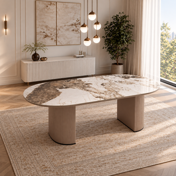 Slatted dining table beige base