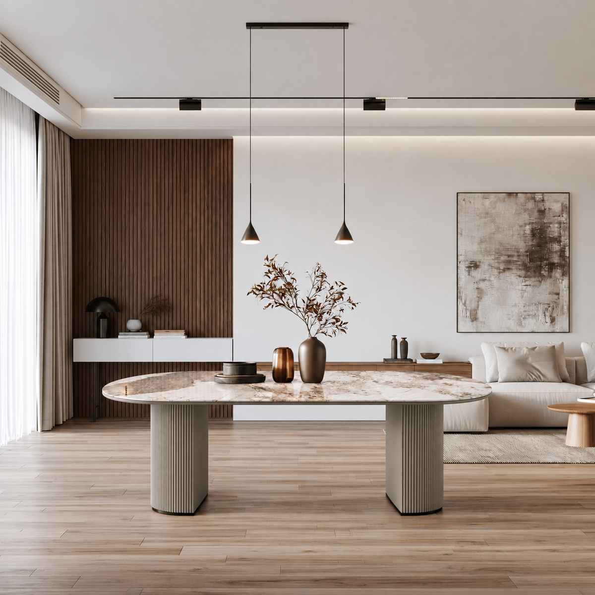 Slatted dining table grey base