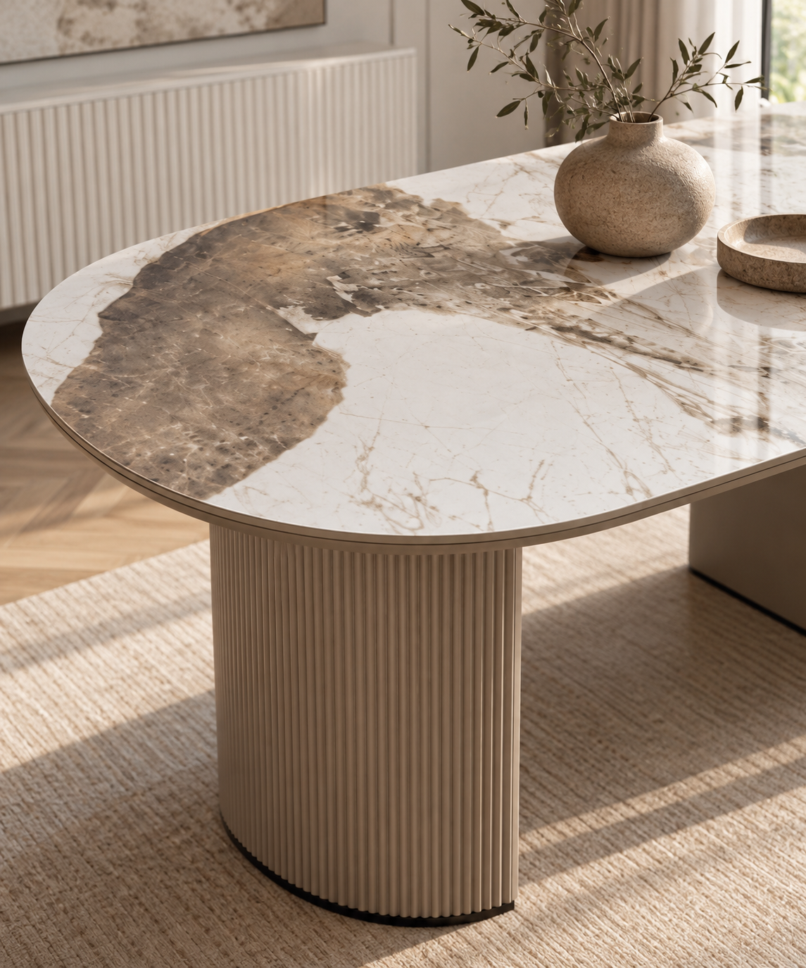 Slatted dining table beige base