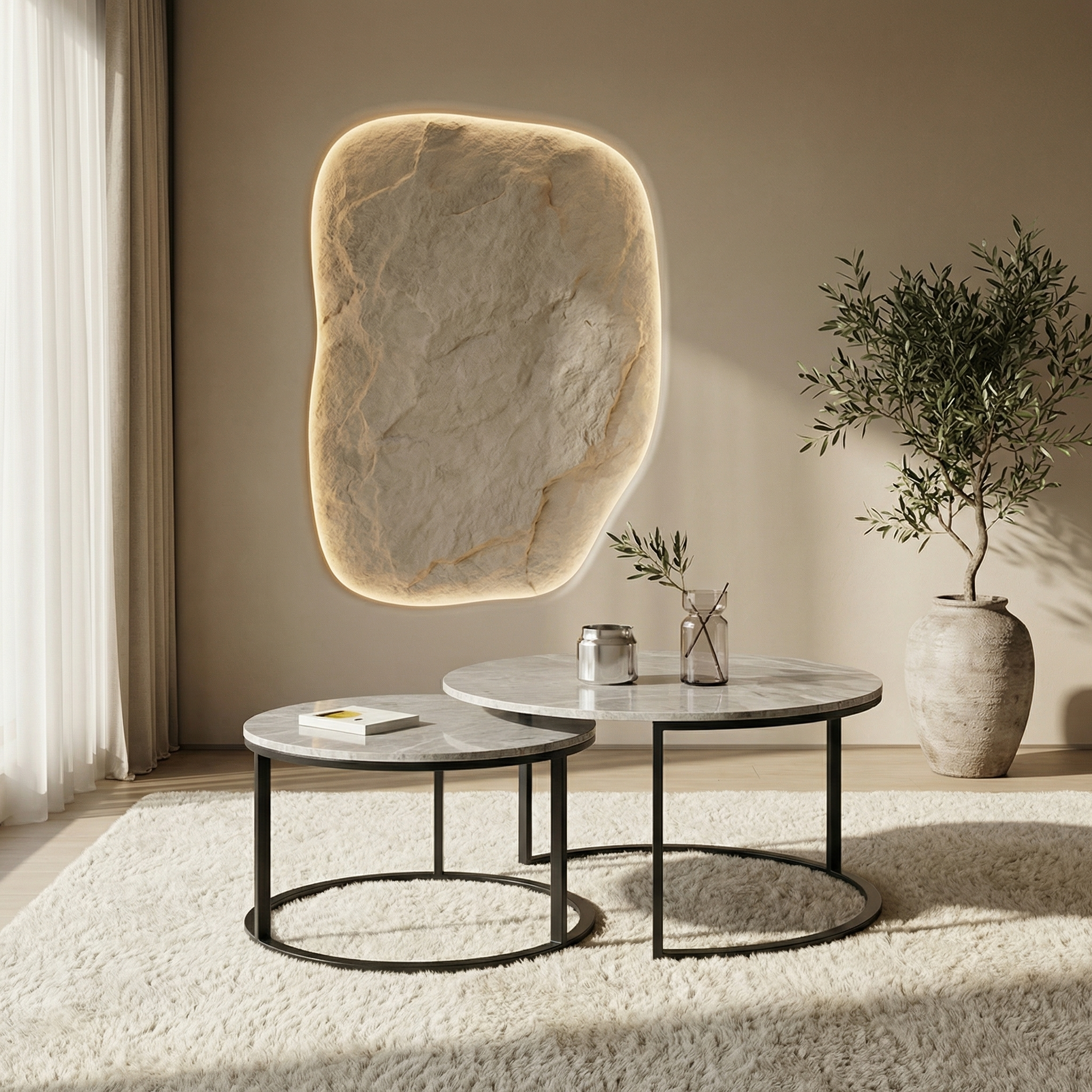 Two Marble-Effect Stacking Tables