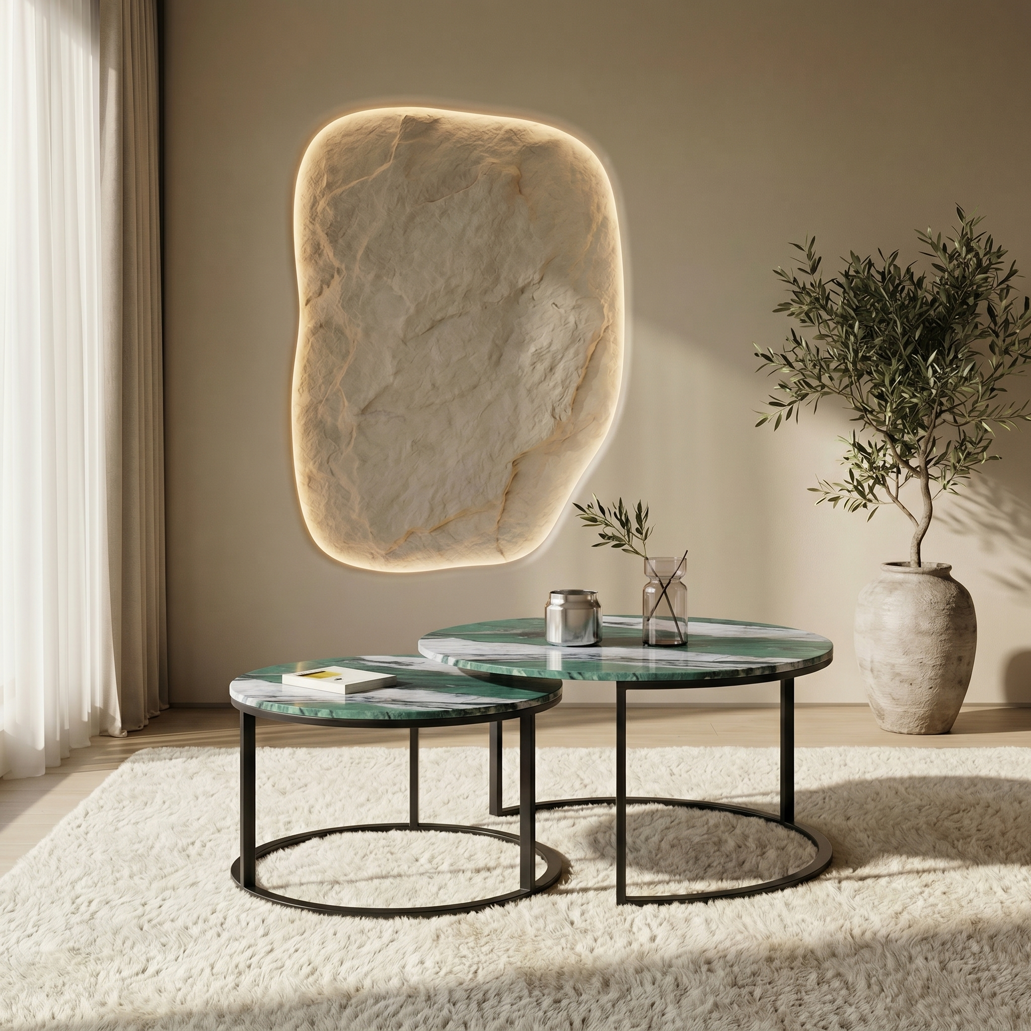 Two Marble-Effect Stacking Tables