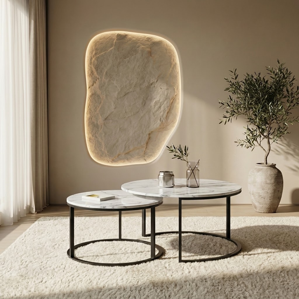 Two Marble-Effect Stacking Tables