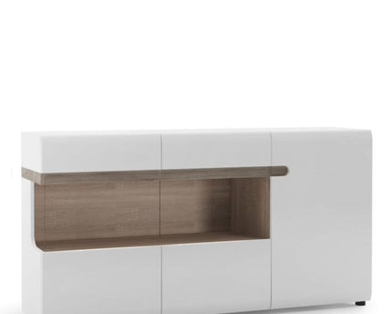 Chelsea Living 3 Door Glazed Sideboard in White with a Truffle Oak Trim