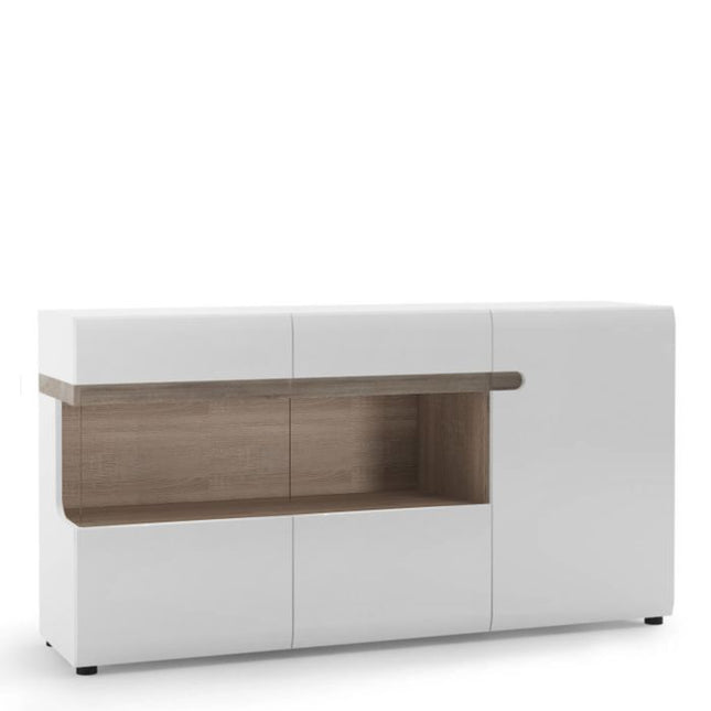 Chelsea Living 3 Door Glazed Sideboard in White with a Truffle Oak Trim