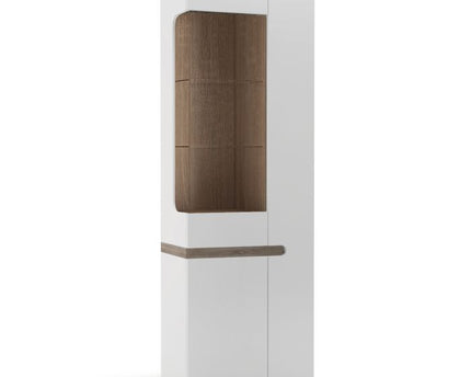 Chelsea Living Tall Glazed Narrow Display Unit (RHD) in White with a Truffle Oak Trim