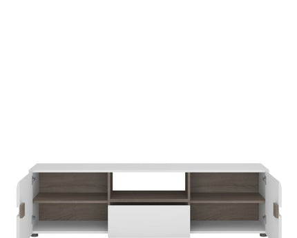 Chelsea Living Wide TV Unit in White with a Truffle Oak Trim