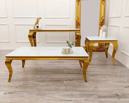 Louis Gold Coffee Table with White Glass Top
