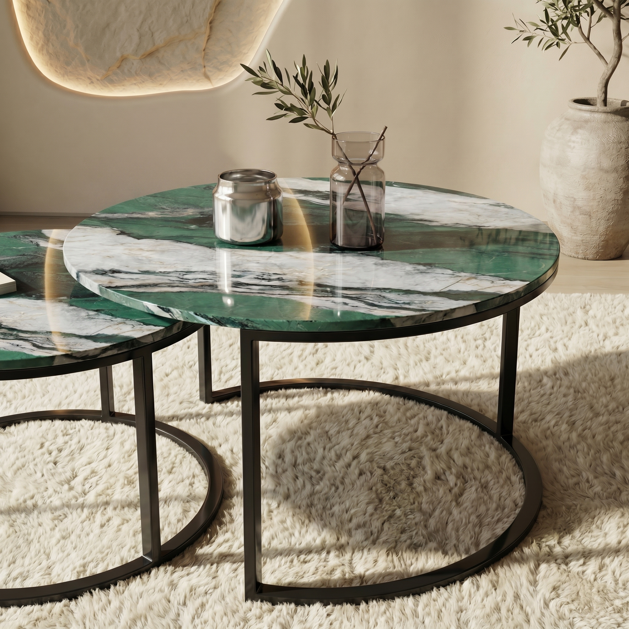 Two Marble-Effect Stacking Tables