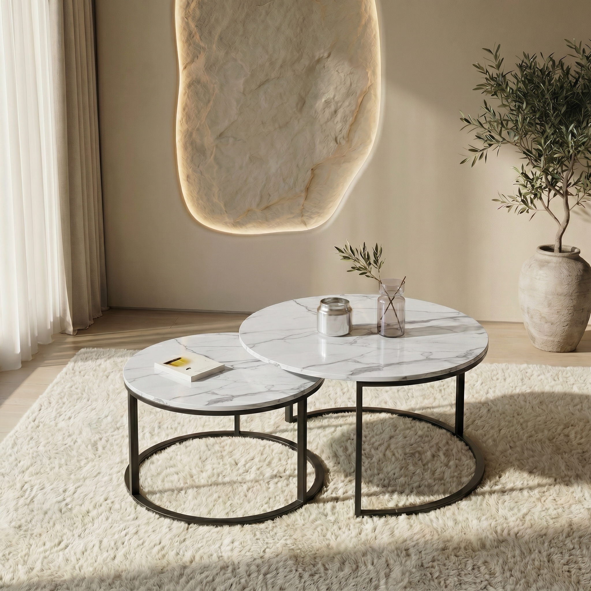 Two Marble-Effect Stacking Tables