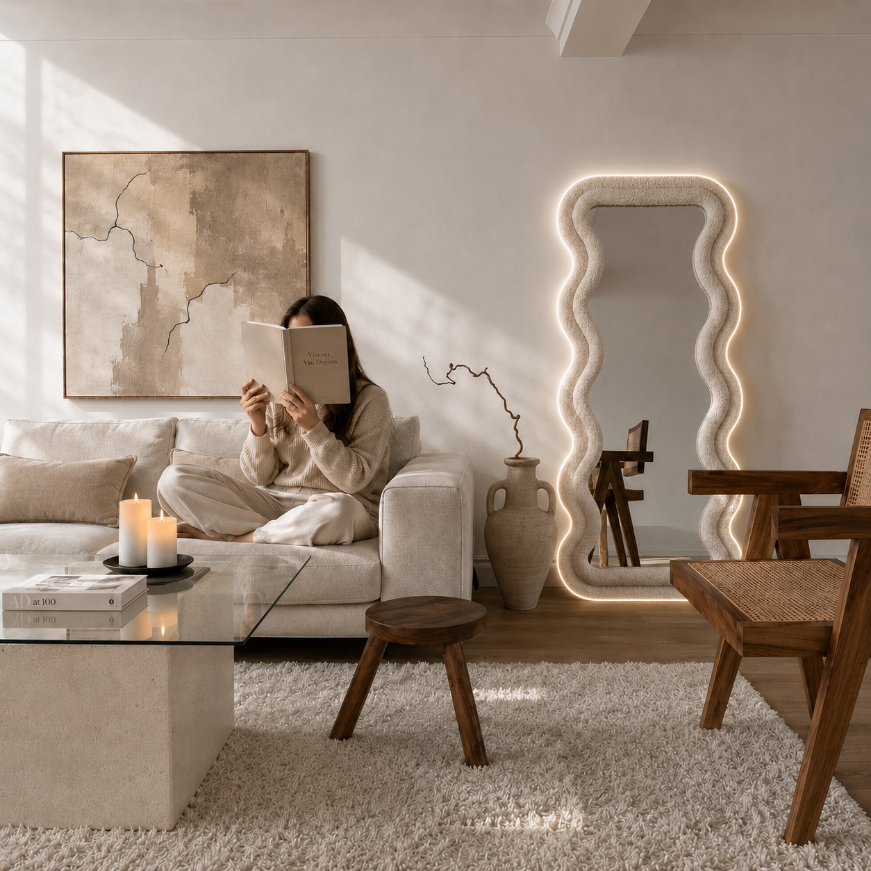 LED Sculptural Wave Boucle Mirror