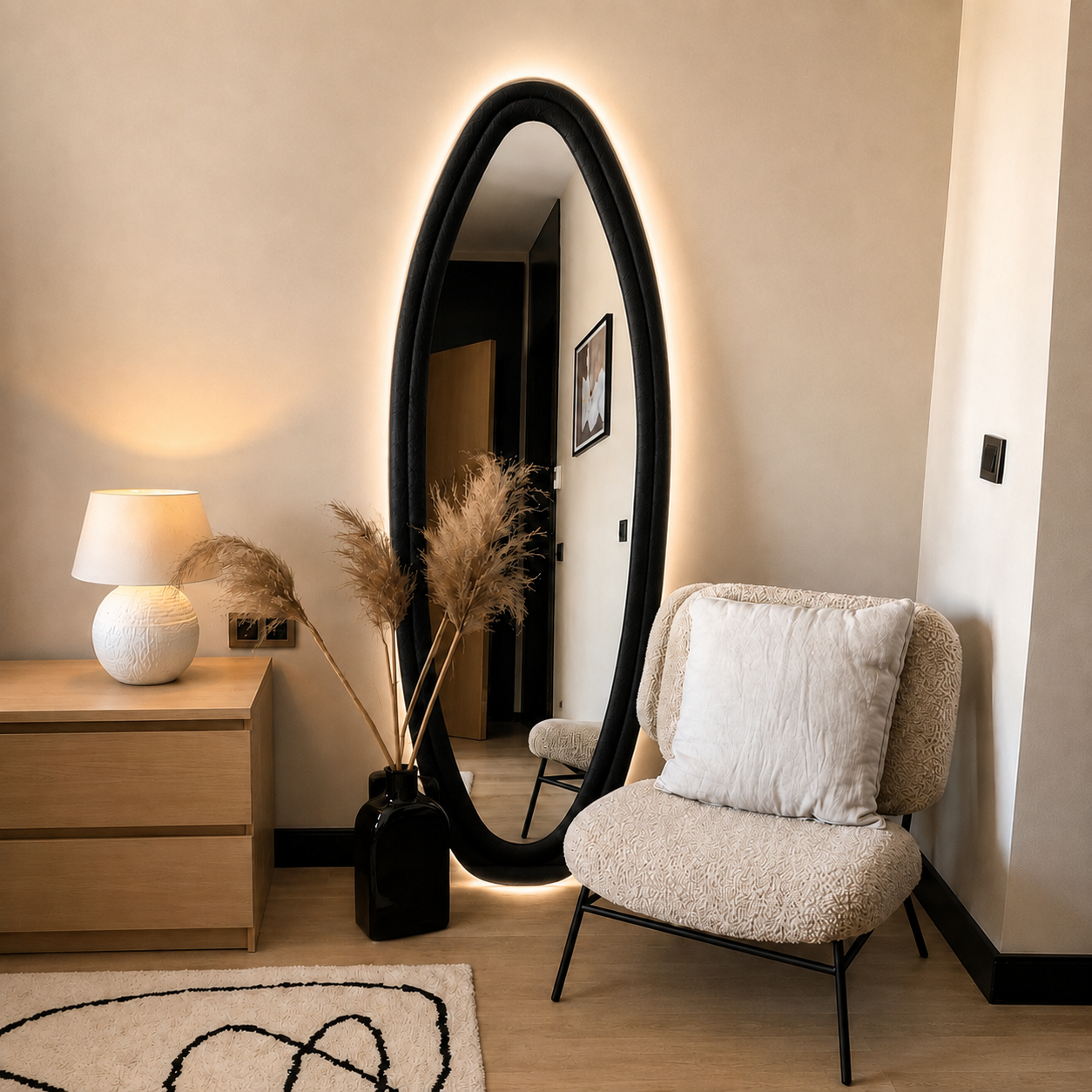 LED Boucle Full Length Mirror