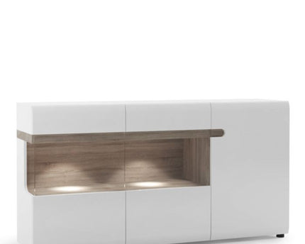 Chelsea Living 3 Door Glazed Sideboard in White with a Truffle Oak Trim