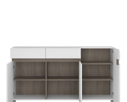 Chelsea Living 2 Drawer 3 Door Sideboard in White with a Truffle Oak Trim