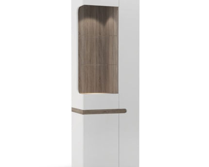 Chelsea Living Tall Glazed Narrow Display Unit (RHD) in White with a Truffle Oak Trim