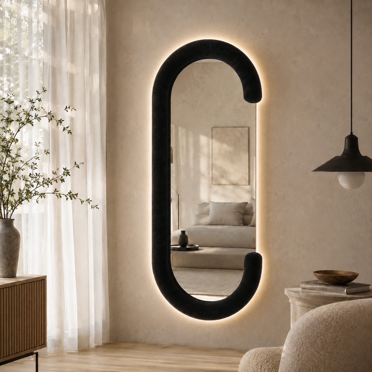 LED Velvet MDF Full Length Floor Mirror