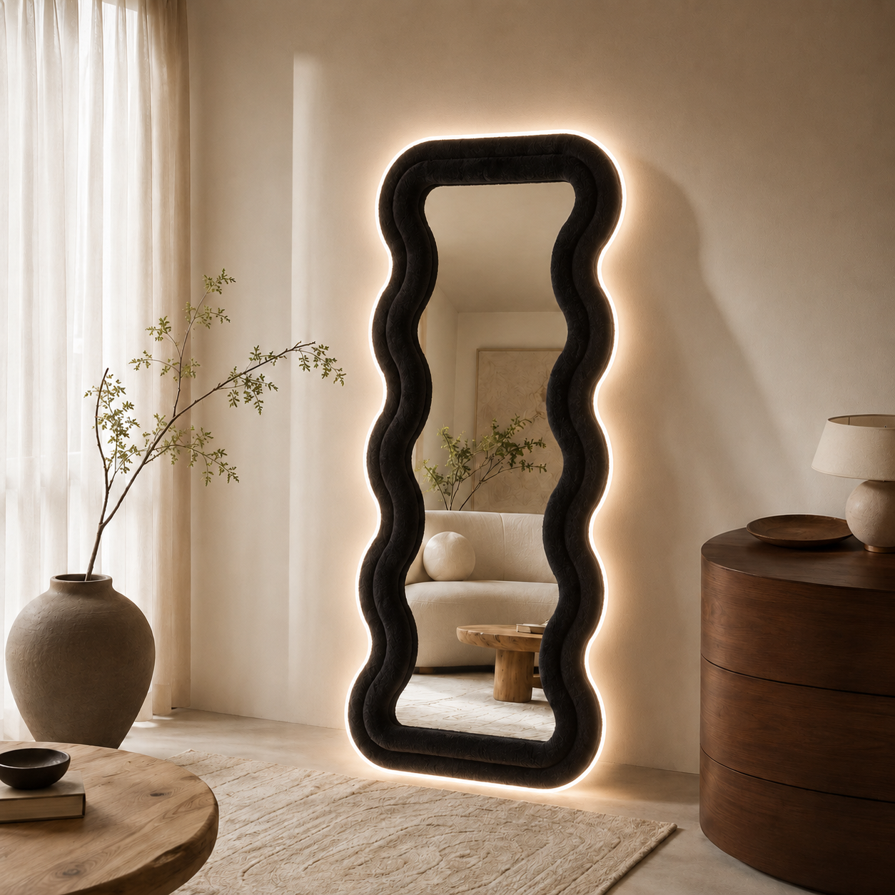 LED Sculptural Wave Boucle Mirror