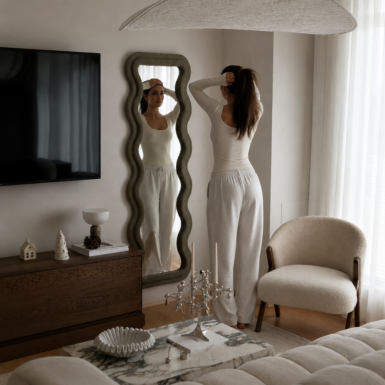 Sculptural Wave Boucle Mirror