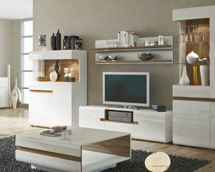 Chelsea Living Wide TV Unit in White with a Truffle Oak Trim