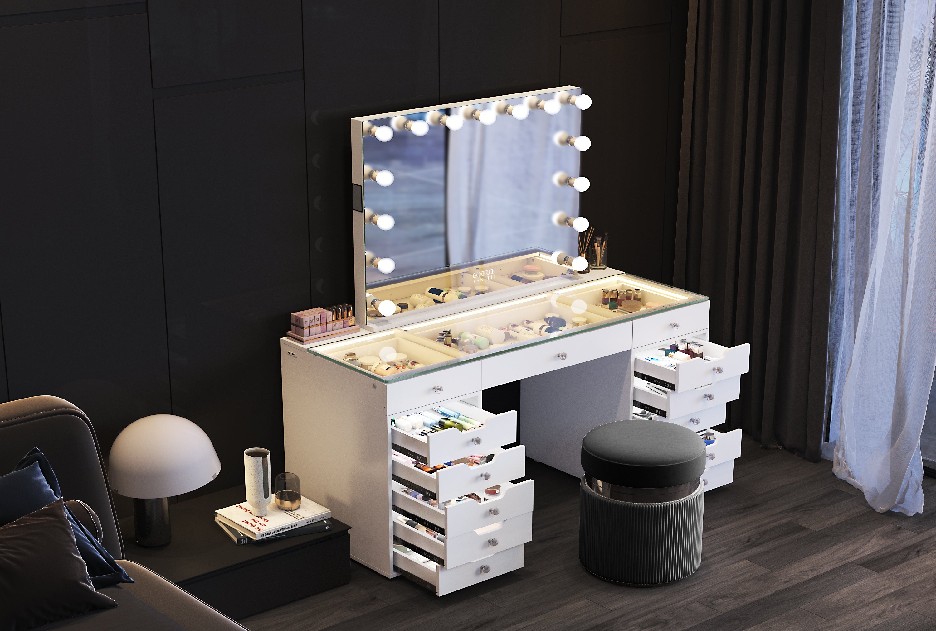 VANITII Marilyn Hollywood Vanity Mirror Pro Max - Table top Mirror with 15 Dimmable LED Bulbs