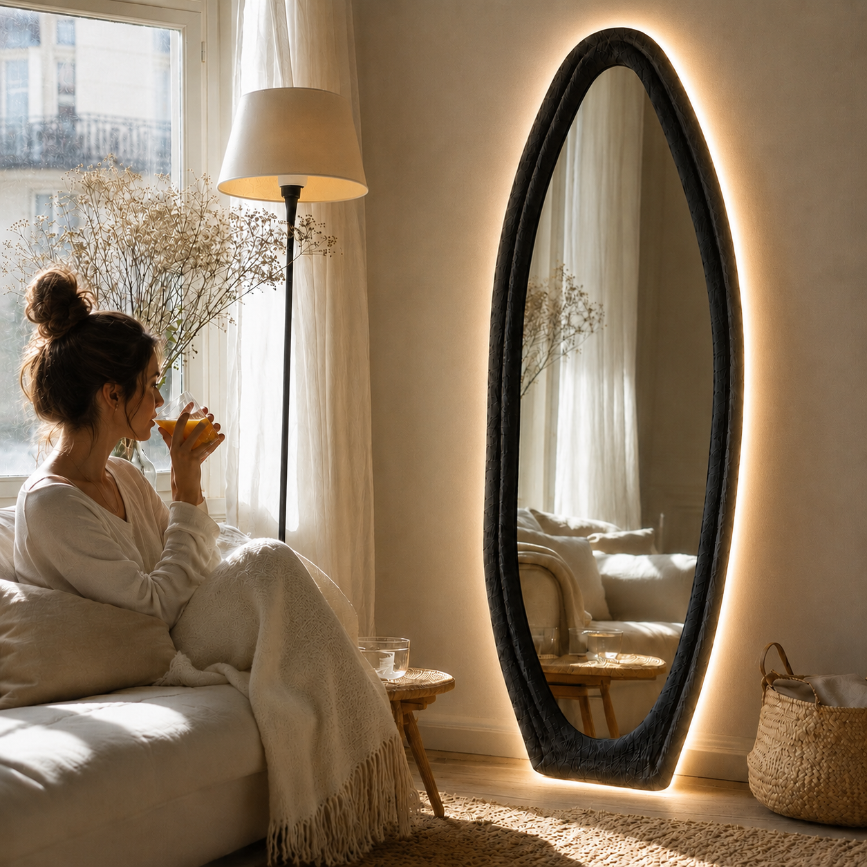 LED Boucle Full Length Mirror
