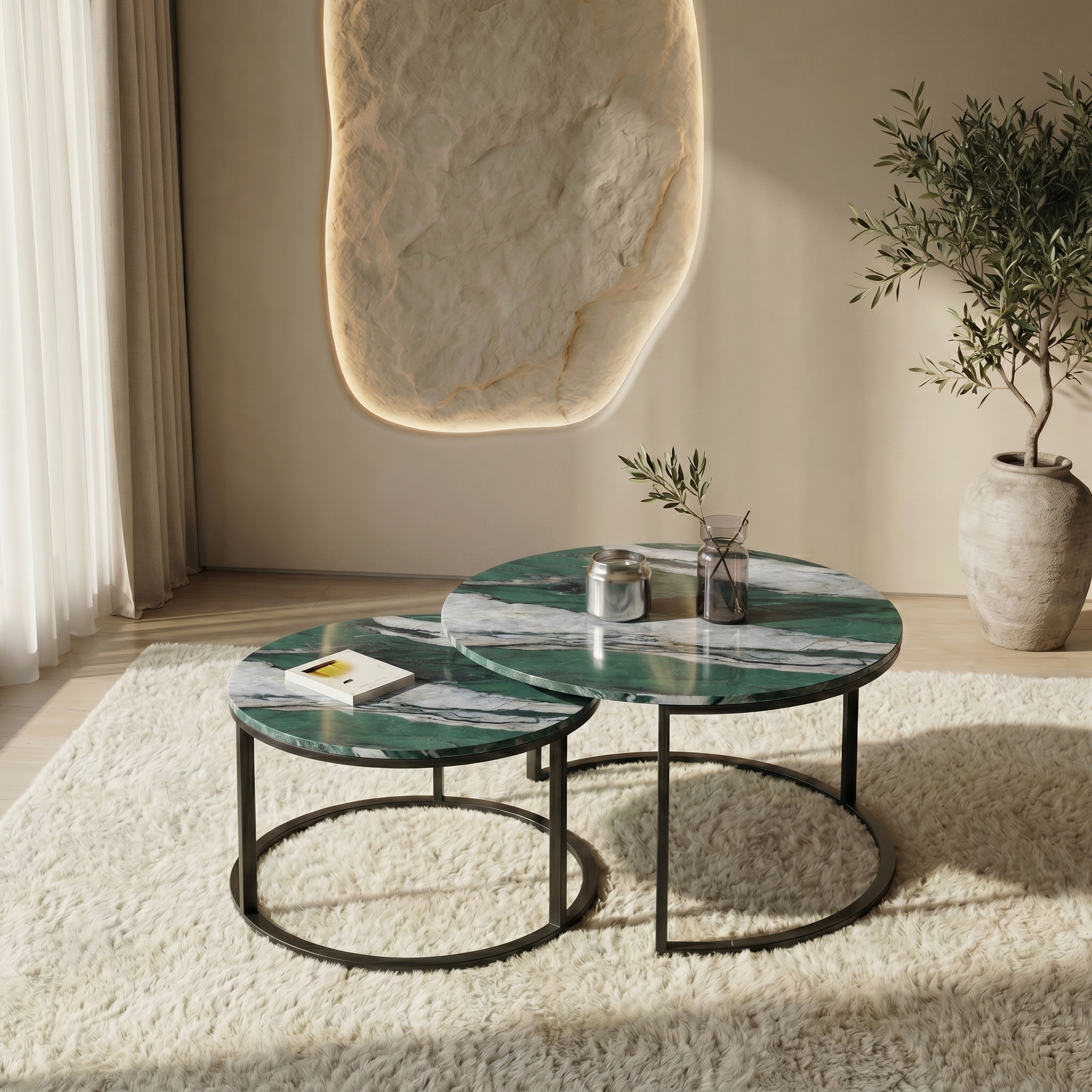 Two Marble-Effect Stacking Tables