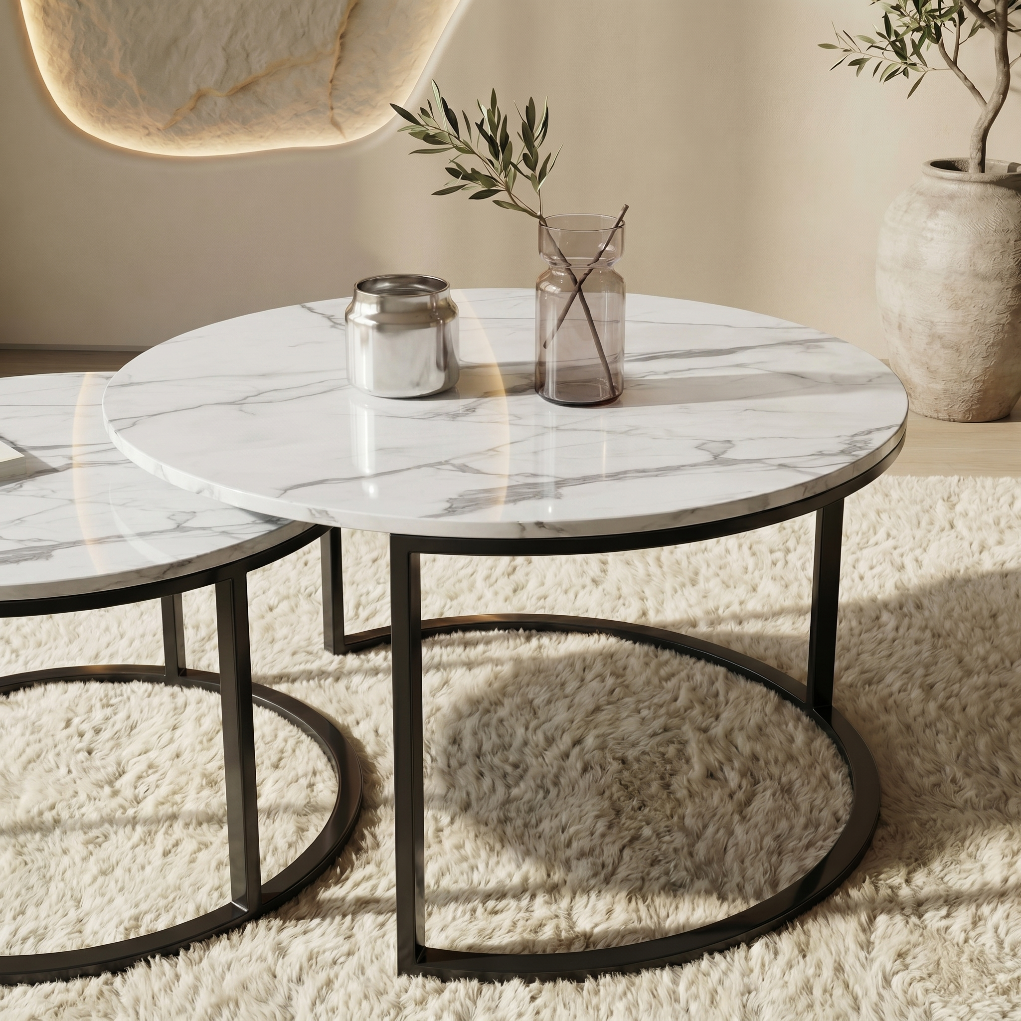 Two Marble-Effect Stacking Tables