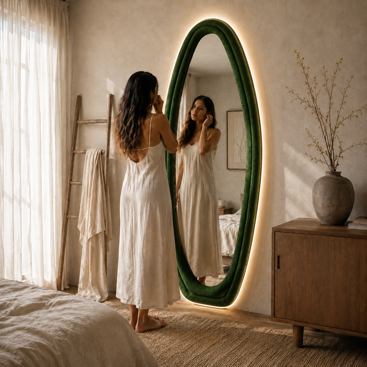 LED Boucle Full Length Mirror