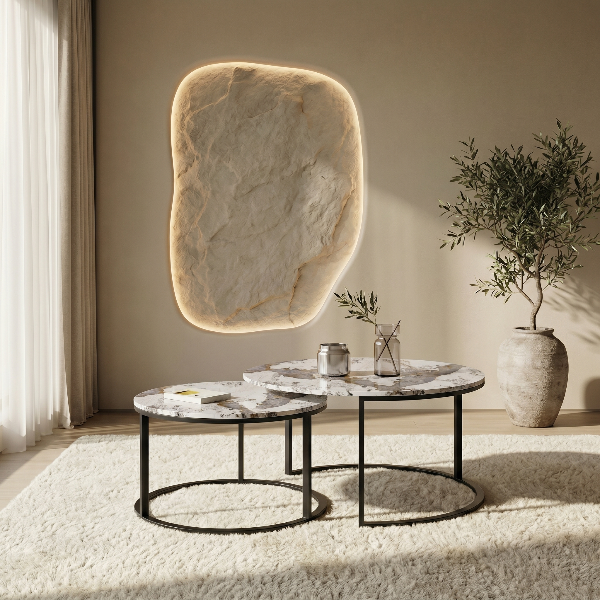 Two Marble-Effect Stacking Tables