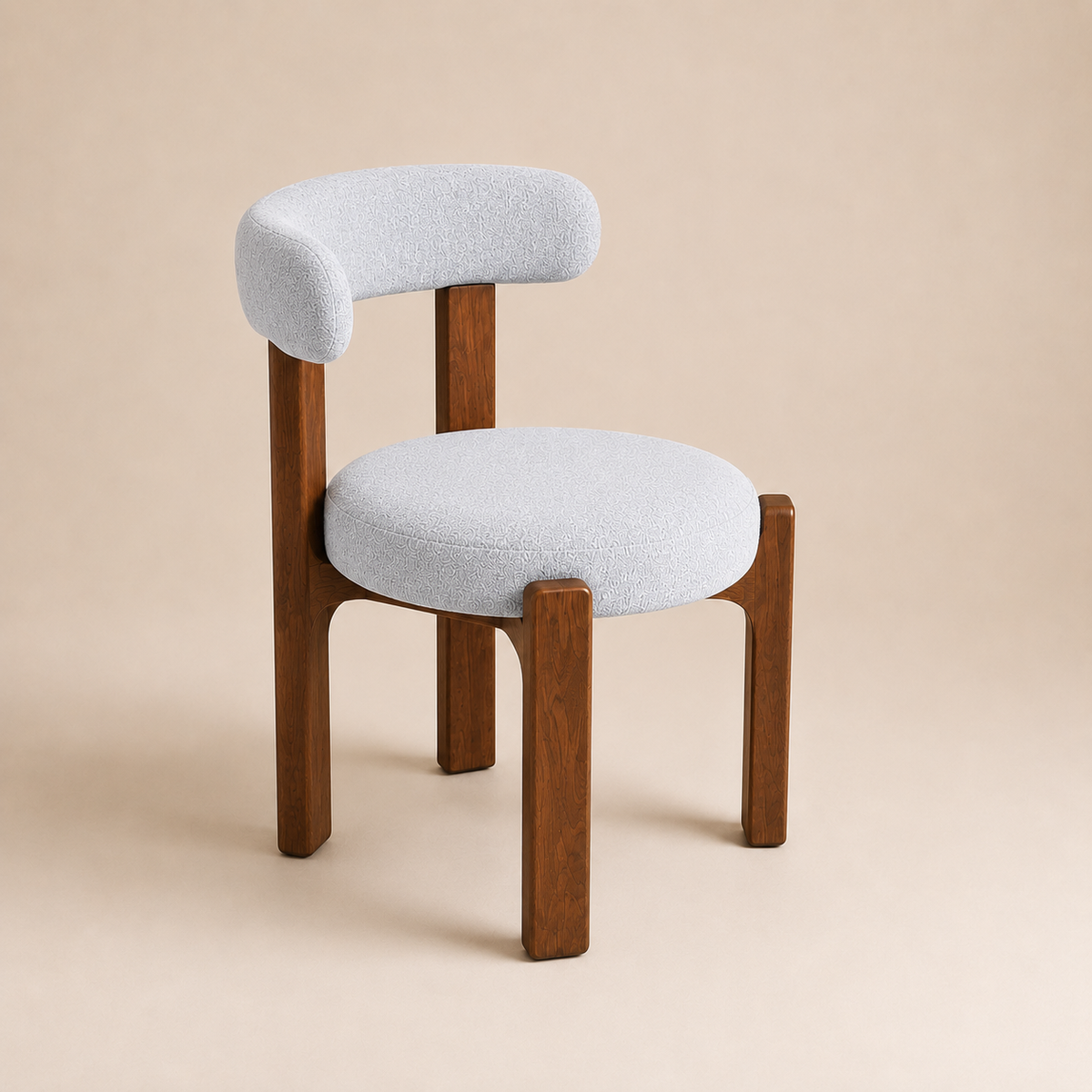 Dining chair -light grey teddy bear fabric with walnut base