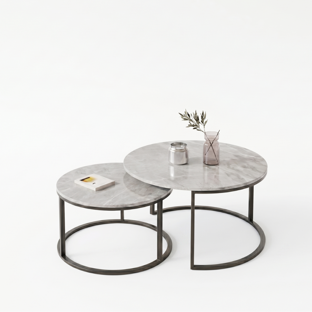 Two Marble-Effect Stacking Tables