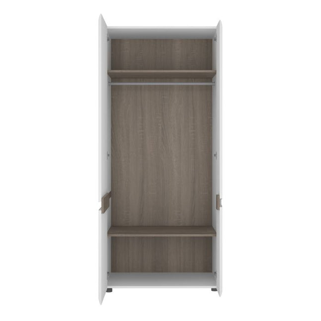 Chelsea Bedroom 2 Door Wardrobe in White with a Truffle Oak Trim