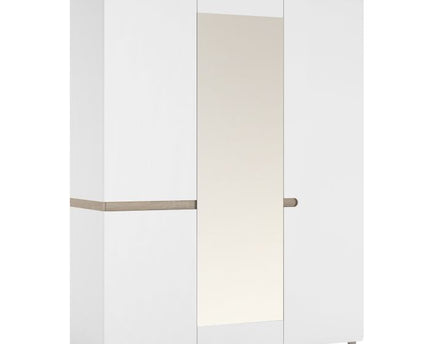 Chelsea Bedroom 3 Door Wardrobe with Mirror in White with a Truffle Oak Trim