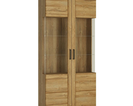 Cortina Tall Wide 2 Door glazed Display Cabinet in Grandson Oak