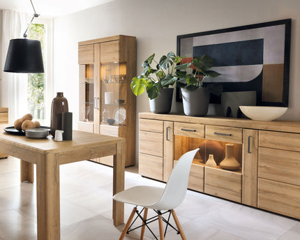 Cortina 4 Door Wide Glazed Sideboard in Grandson Oak