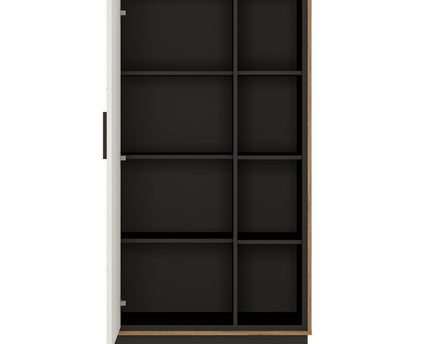 Brolo Wide 1 Door Bookcase With the Walnut and Dark Panel Finish