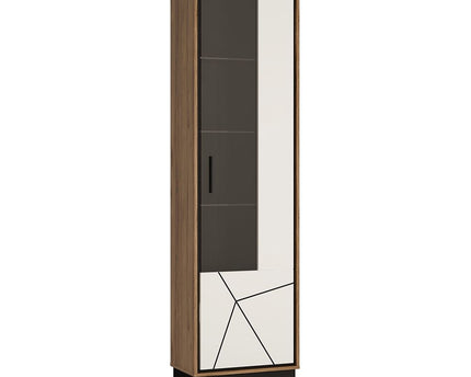 Brolo Tall Glazed Display Cabinet (RH) With the Walnut and Dark Panel Finish