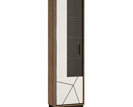 Brolo Tall Glazed Display Cabinet (LH) With the Walnut and Dark Panel Finish