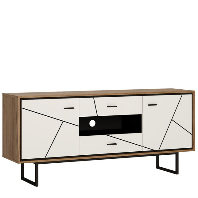 Brolo 2 Door 2 Drawer TV Unit With the Walnut and Dark Panel Finish