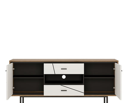 Brolo 2 Door 2 Drawer TV Unit With the Walnut and Dark Panel Finish