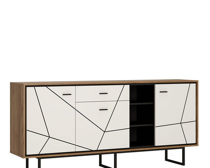 Brolo 3 Door 1 Drawer Wide Sideboard With the Walnut and Dark Panel Finish