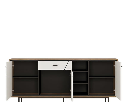Brolo 3 Door 1 Drawer Wide Sideboard With the Walnut and Dark Panel Finish