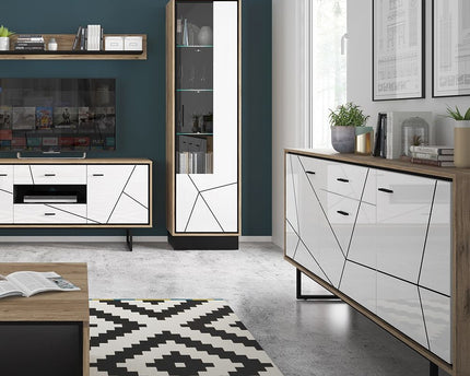 Brolo Tall Glazed Display Cabinet (RH) With the Walnut and Dark Panel Finish