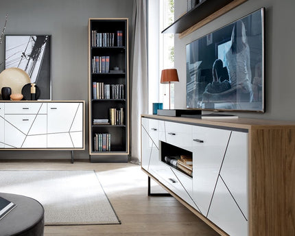 Brolo 2 Door 2 Drawer TV Unit With the Walnut and Dark Panel Finish