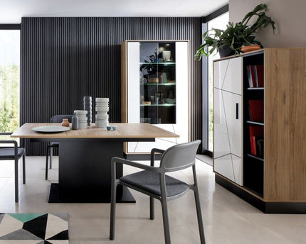 Brolo Wide 1 Door Bookcase With the Walnut and Dark Panel Finish