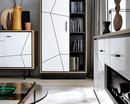Brolo Wide 1 Door Bookcase With the Walnut and Dark Panel Finish