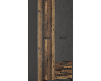 Brooklyn 2 Door Wardrobe with 2 Drawers in Walnut and Dark Matera Grey